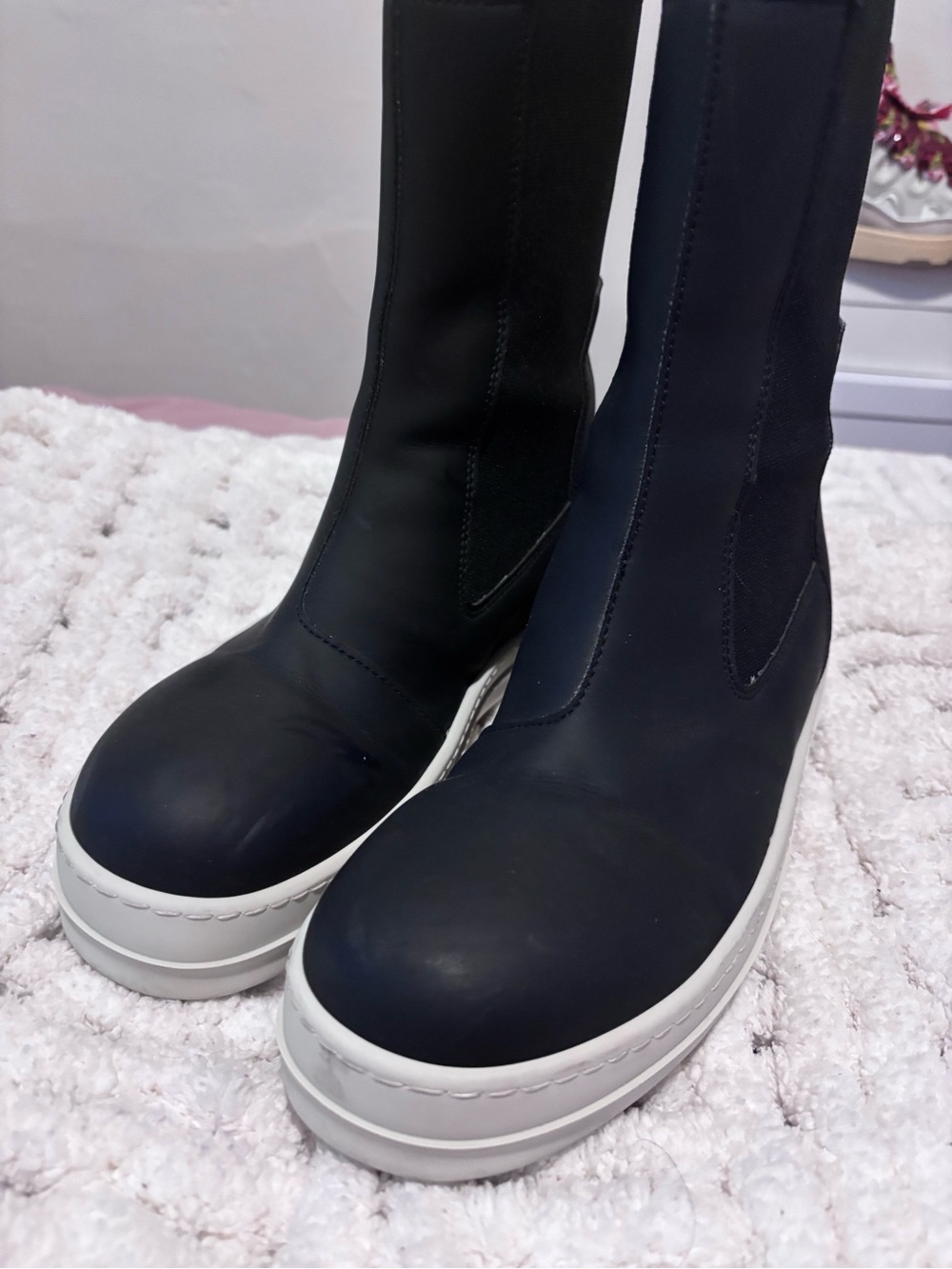 Rick Owens Black High-Top Platform Sneakers with White Sole